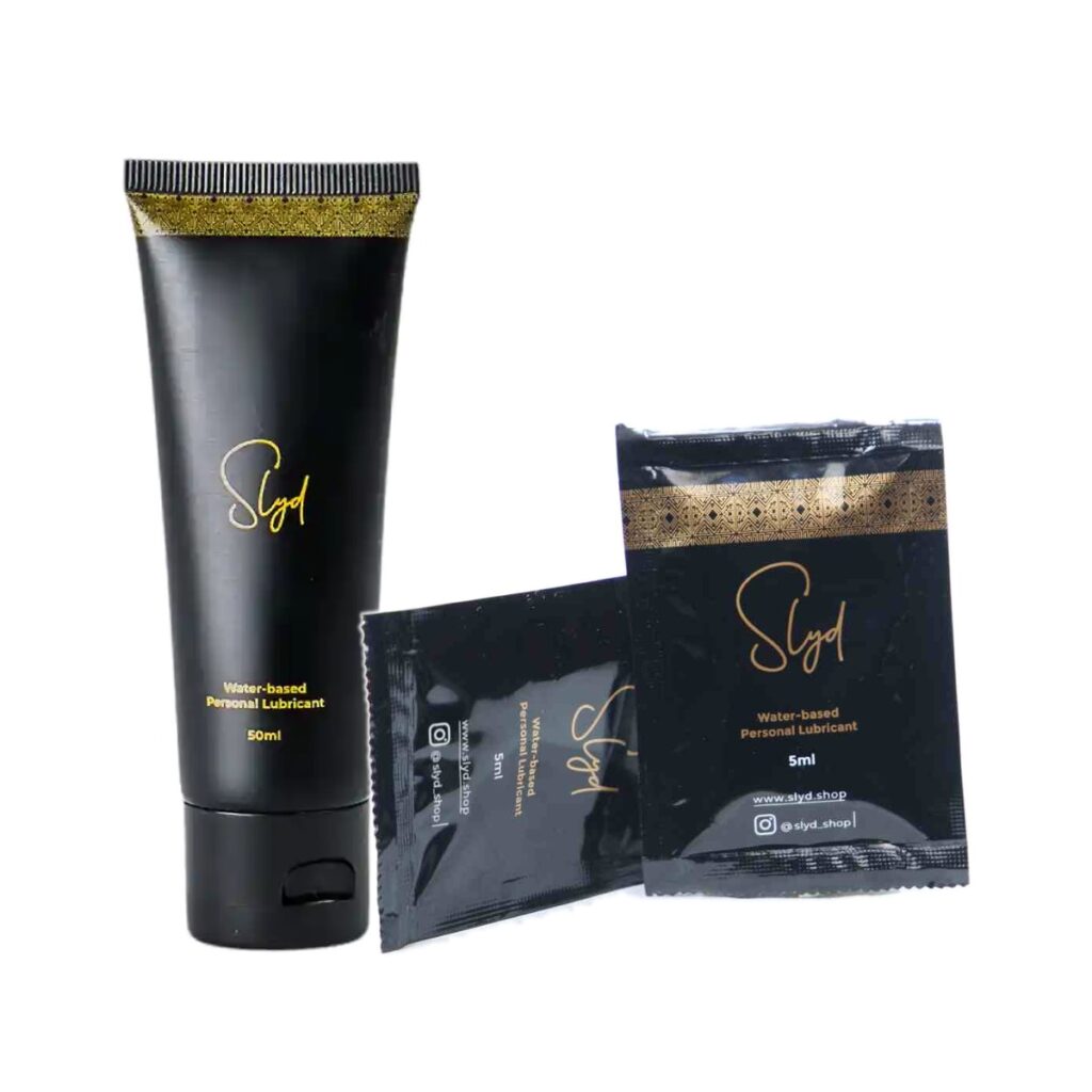 Slyd Bundle: one 50ml water-based lubricant and two 5ml travel sachets